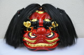 獅子舞　獅子頭　赤黒木製 獅子舞 獅子頭 木彫 魔除け 祭 置物 古美術 神楽 木製 木彫